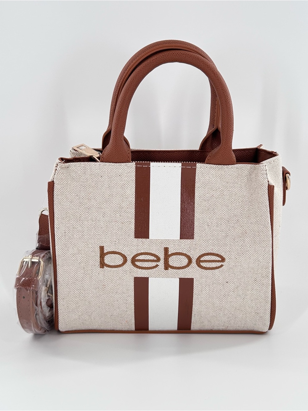 NWT Bebe Paisley Mini Canvas Satchel Crossbody Purse in Caramel Tan